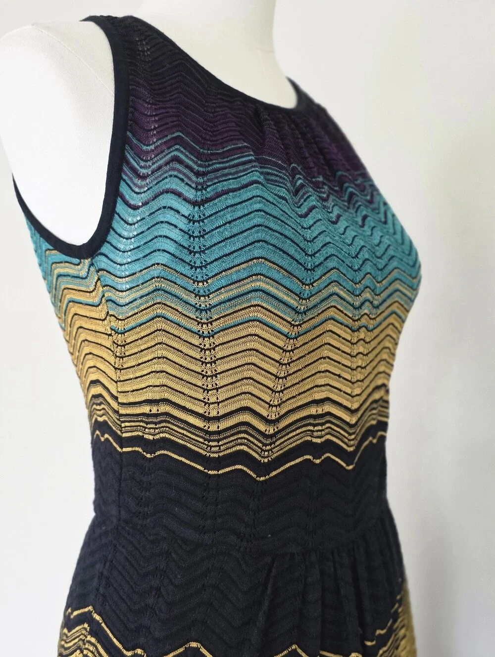 Vtg Missoni M Chevron Zig-Zag Sleeveless Knit Dress Colorblock Size IT 44 - Picture 2 of 12